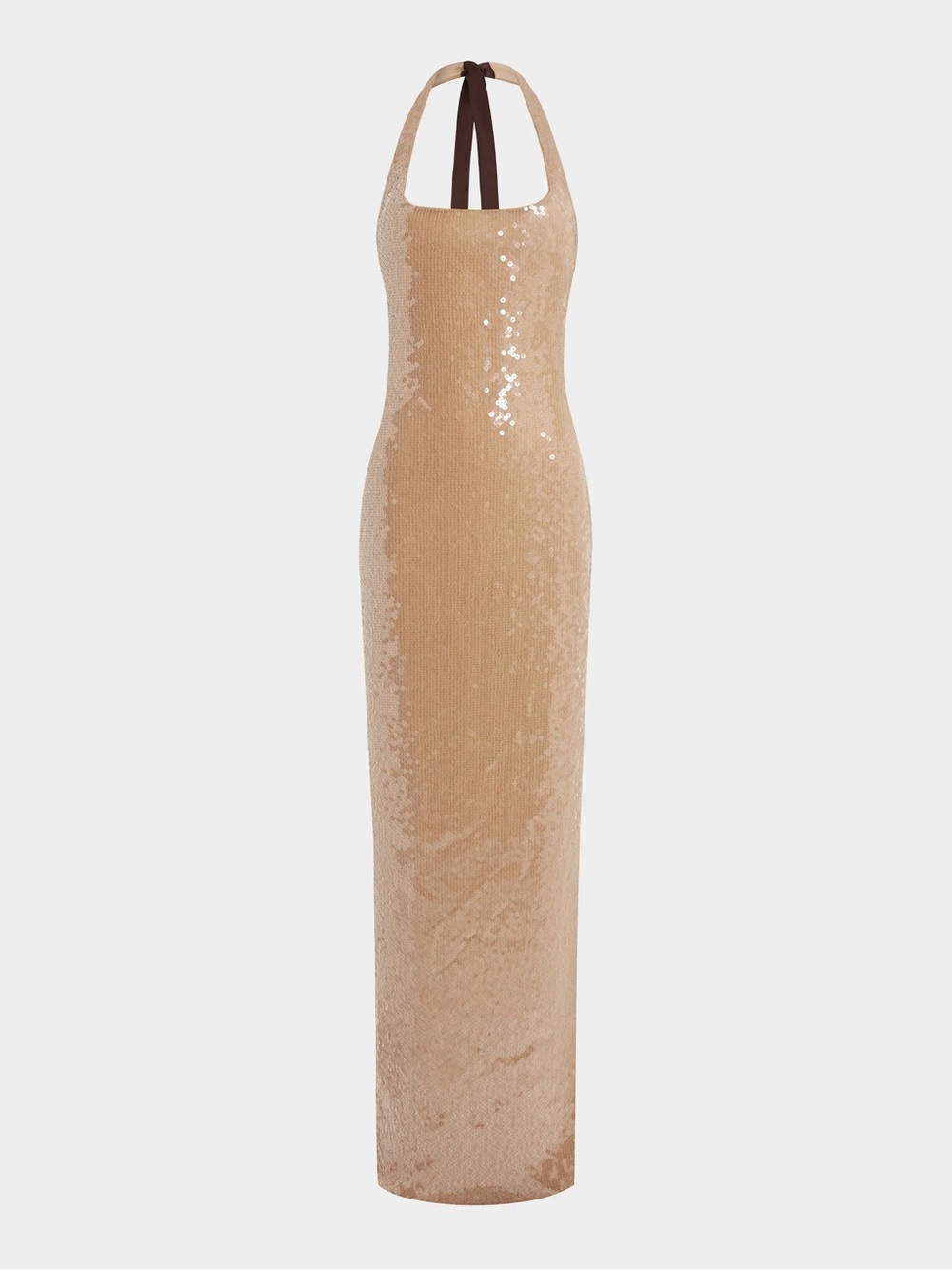 Sequin Halter Maxi Dress in Nude